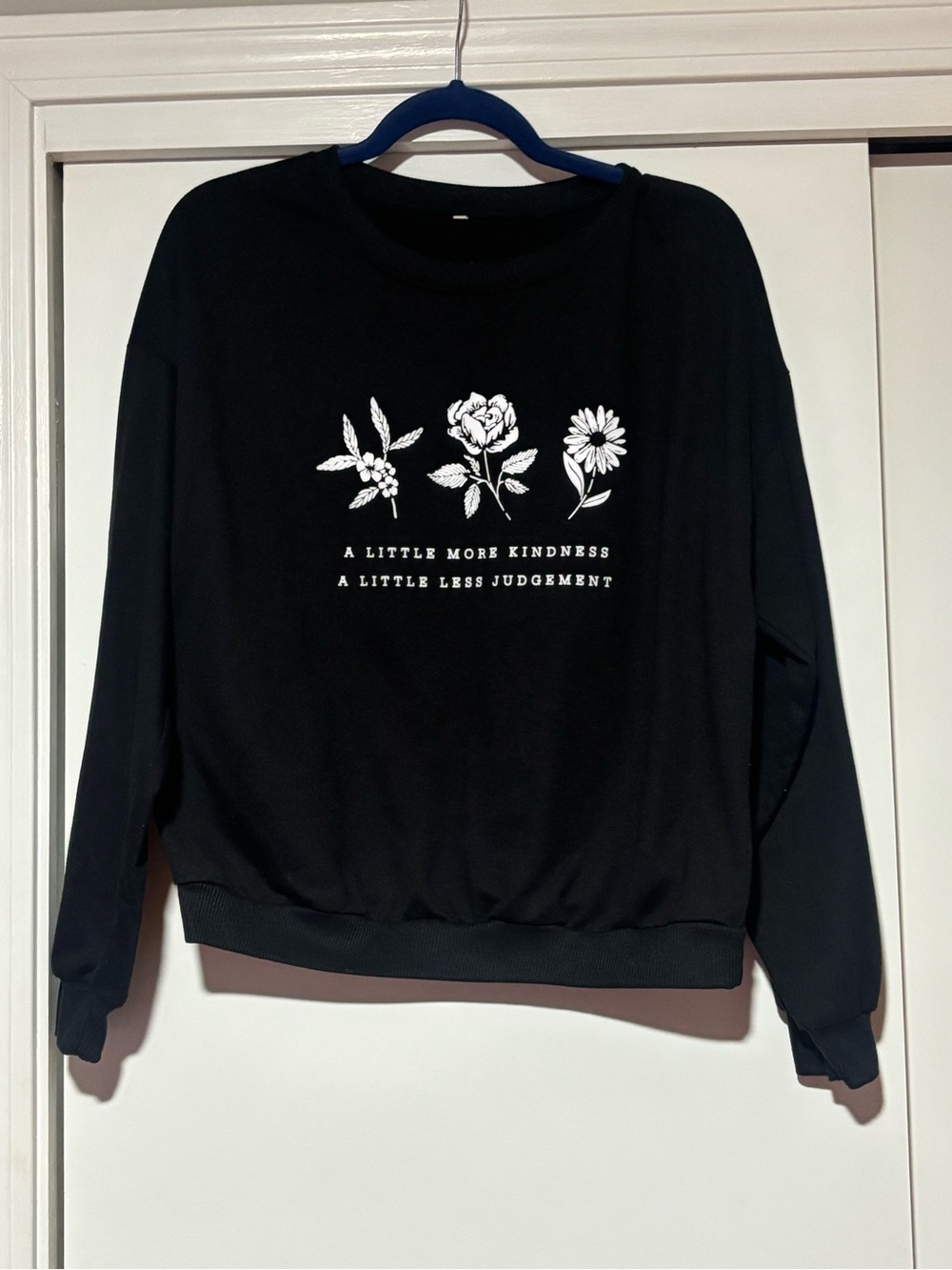 Women’s Black Floral Graphic Crewneck Sweatshirt - 'A Little More Kindness'